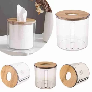 Porta Papel Higiênico de Luxo Transparente com Tampa de Bambú