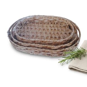 Kit 3 Cestos Organizadores Fibra Natural Oval Trançado Decoração Rústica