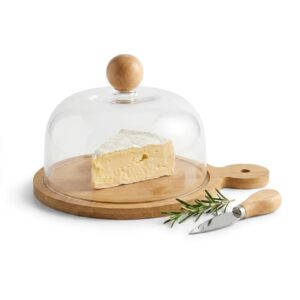 Porta Queijo Queijeira Bambu com Tampa Acrílica Decorativa