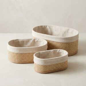 Cestos Organizadores Decorativos com Forro em Tecido Kit 3  – Conjunto Multiuso para Banheiro, Quarto e Closet