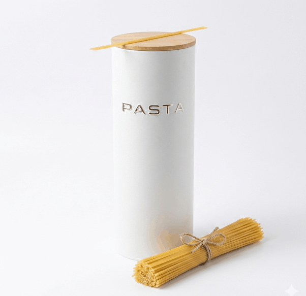 Porta Espaguete Metal com Tampa de Bambu Organizador 2,45L Cozinha