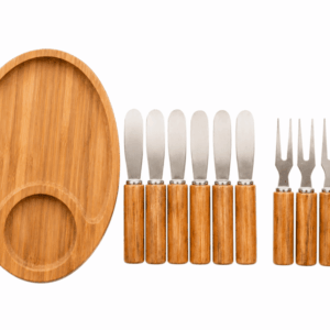 Tábua de Frios Bambu com 4 Garfinhos e 6 Espátulas para Frios e Queijos