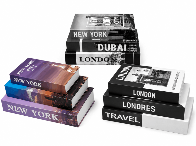Caixa Livro Decorativa Luxo Kit 3 Porta Objetos New York Dubai Caixa Organizadora