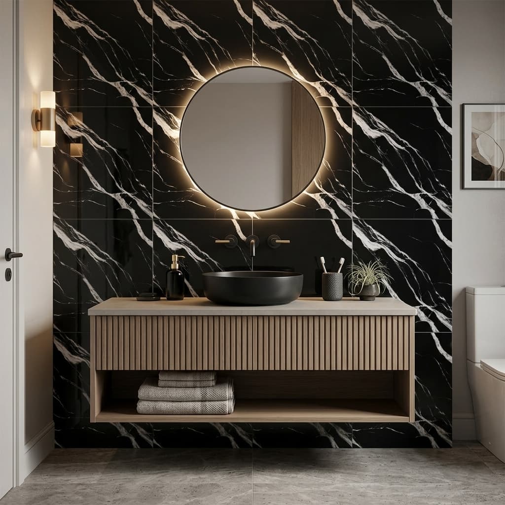 Papel de Parede Mármore Preto Autocolante 60x60 Painel Flexivel - Imagem 2