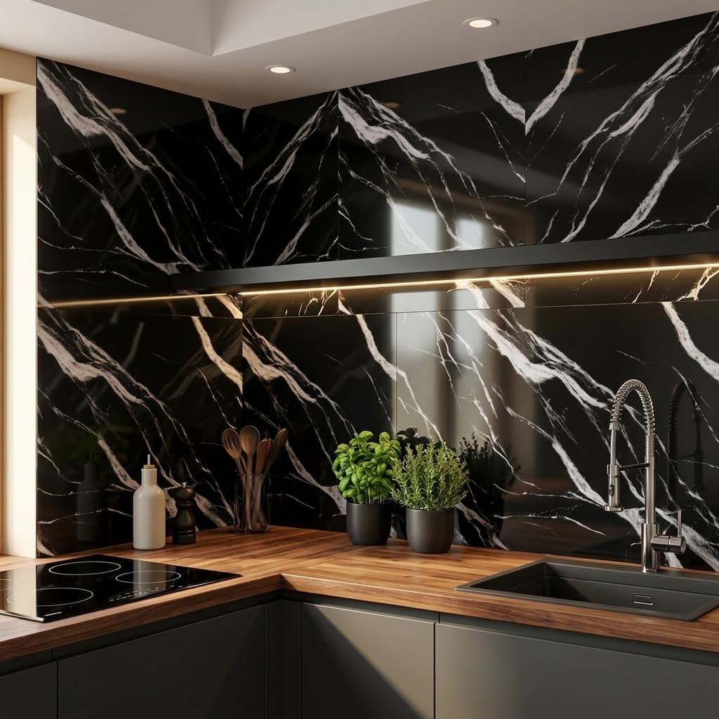 Papel de Parede Mármore Preto Autocolante 60x60 Painel Flexivel - Imagem 6