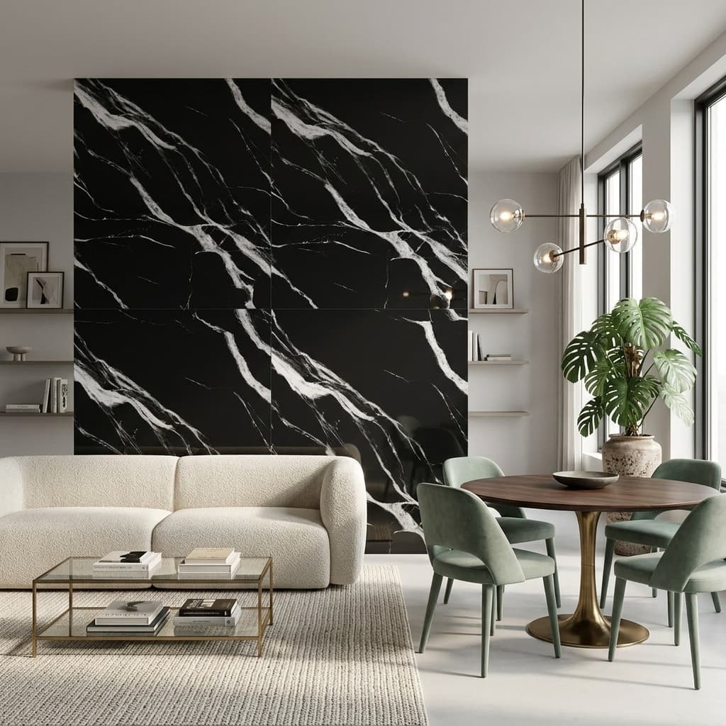 Papel de Parede Mármore Preto Autocolante 60x60 Painel Flexivel - Imagem 7