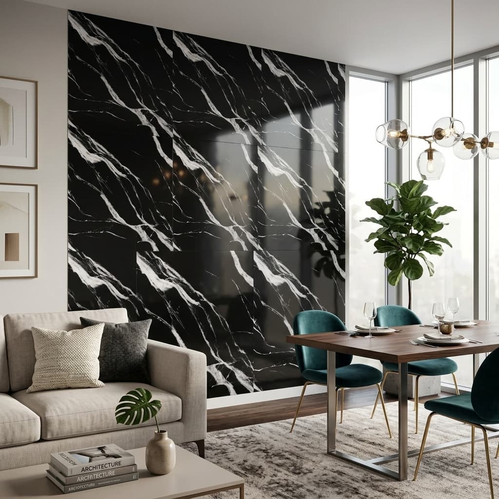Papel de Parede Mármore Preto Autocolante 60x60 Painel Flexivel - Imagem 3
