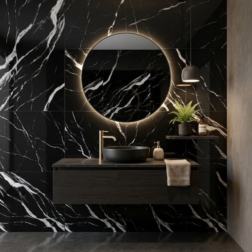 Papel de Parede Mármore Preto Autocolante 60x60 Painel Flexivel - Imagem 4