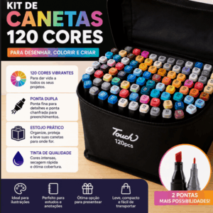 Caneta Touch 120 Cores Kit Marcador Profissional Dupla Ponta com Estojo