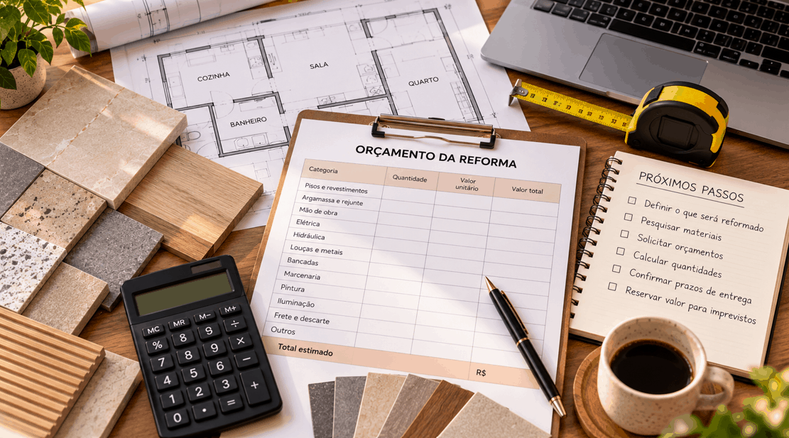 Orçamento de reforma organizado por materiais e serviços